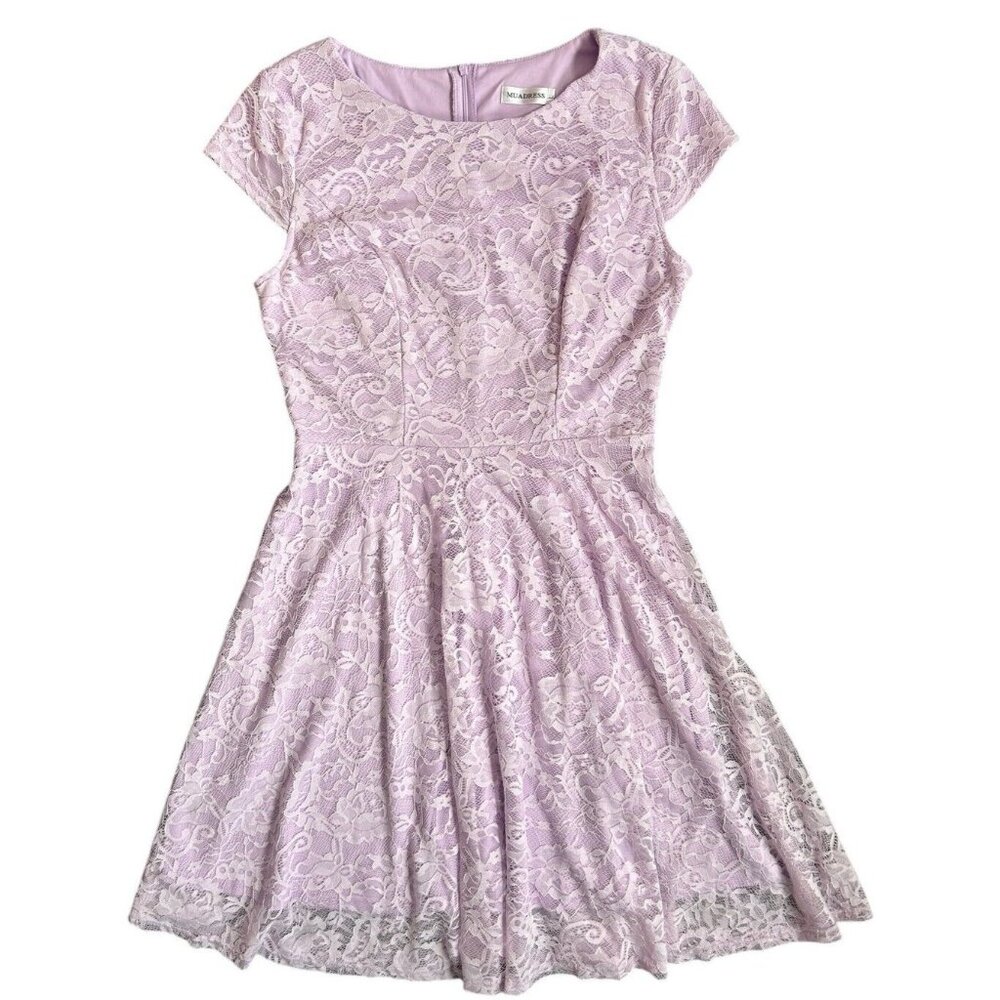 MUADRESS Women Cap-Sleeve Lace Floral Elegant Cocktail Bridal Dress Large